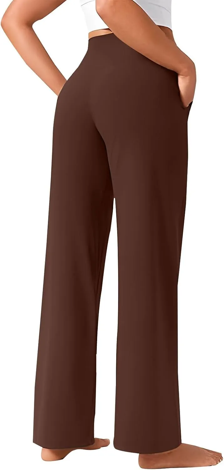 Wide Leg Yoga Pants for Women High Waist Straight Leg Trouser Stretch Lounge Pants Baggy Sweatpants with Pockets