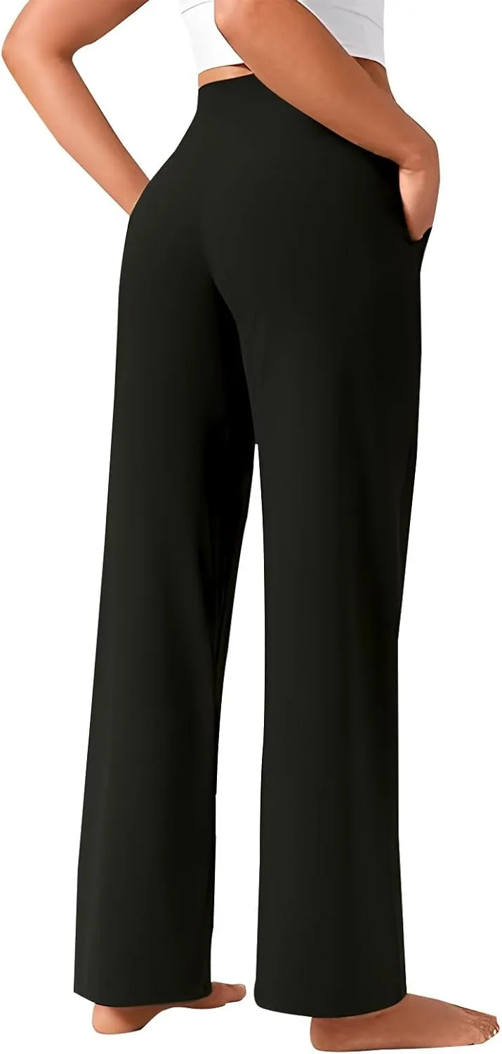 Wide Leg Yoga Pants for Women High Waist Straight Leg Trouser Stretch Lounge Pants Baggy Sweatpants with Pockets