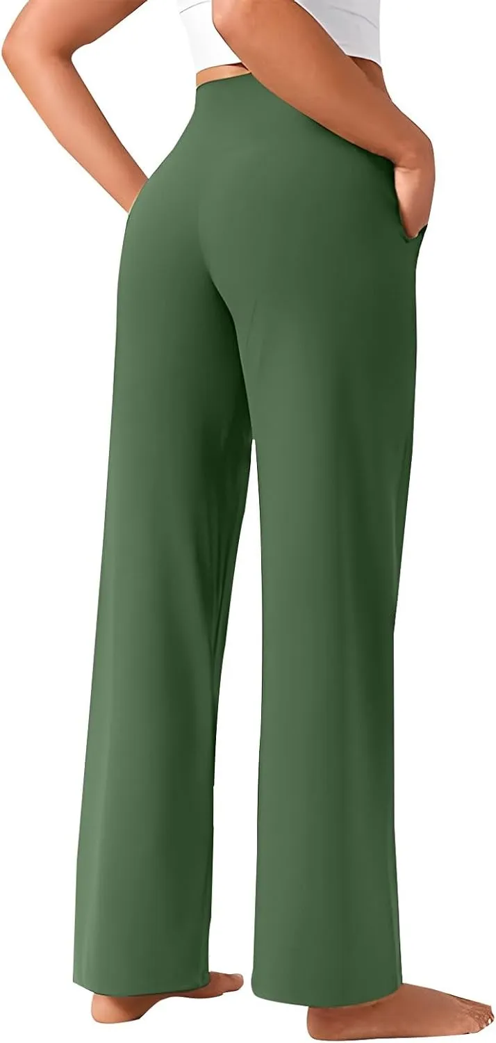 Wide Leg Yoga Pants for Women High Waist Straight Leg Trouser Stretch Lounge Pants Baggy Sweatpants with Pockets