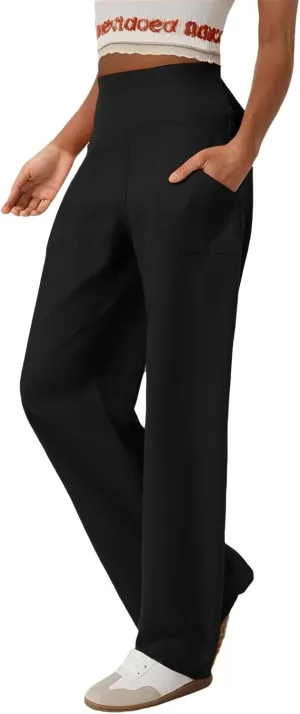 Wide Leg Yoga Pants for Women High Waist Straight Leg Trouser Stretch Lounge Pants Baggy Sweatpants with Pockets