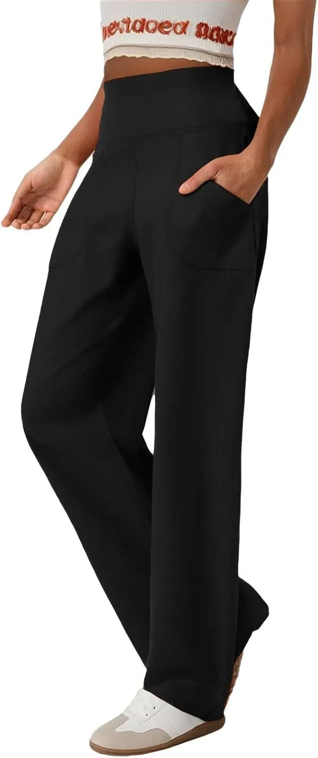 Wide Leg Yoga Pants for Women High Waist Straight Leg Trouser Stretch Lounge Pants Baggy Sweatpants with Pockets
