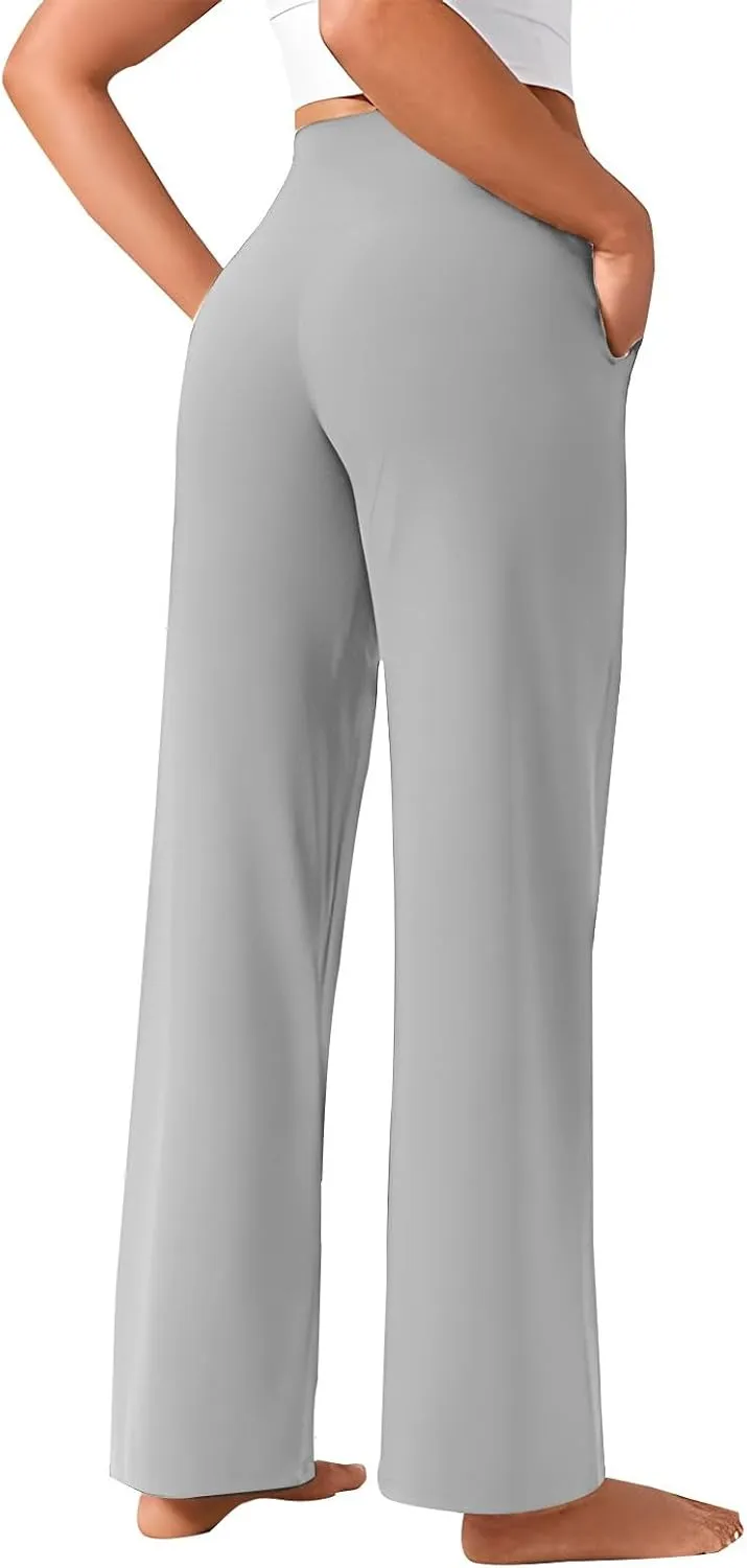 Wide Leg Yoga Pants for Women High Waist Straight Leg Trouser Stretch Lounge Pants Baggy Sweatpants with Pockets