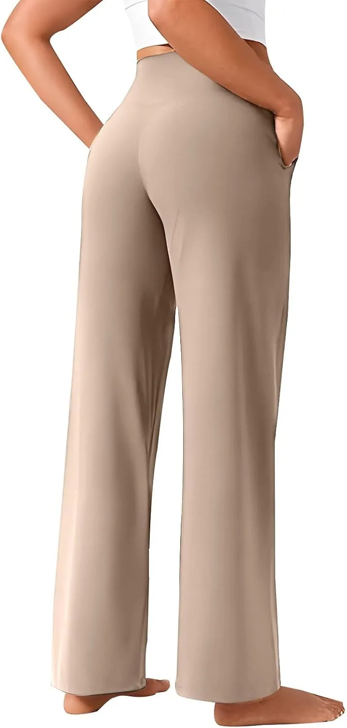 Wide Leg Yoga Pants for Women High Waist Straight Leg Trouser Stretch Lounge Pants Baggy Sweatpants with Pockets