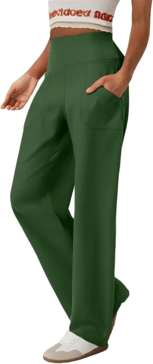 Wide Leg Yoga Pants for Women High Waist Straight Leg Trouser Stretch Lounge Pants Baggy Sweatpants with Pockets
