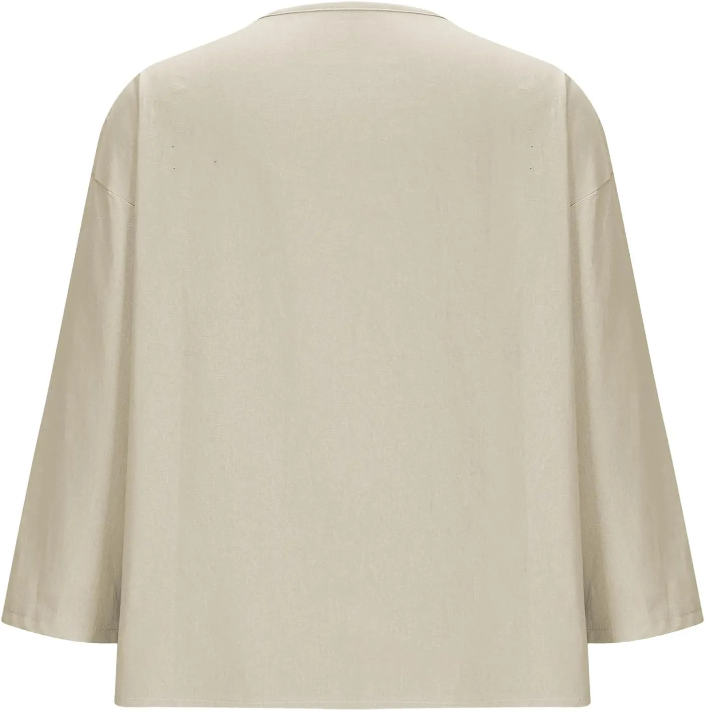 Women Button Front V Neck Tee Tops Summer Dressy Cotton Linen 3/4 Sleeve T-Shirts Casual Loose Fit Solid Work Blouses