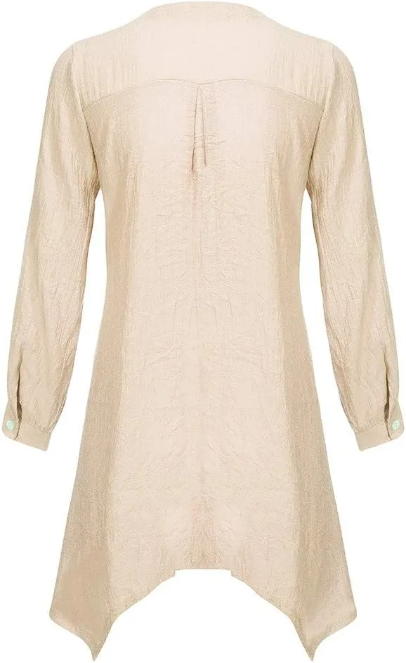 Women Button Up Shirts Cotton Linen Roll up Sleeve V Neck Soft Shirts Casual Loose Fit Work Blouse Tunic Top