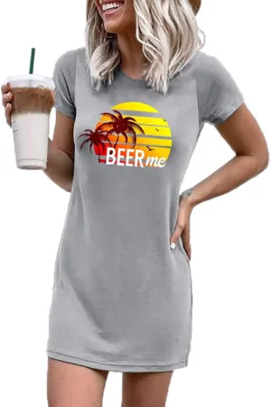 Women Crew Neck Short Sleeve Graphic Tshirt Dress Letter Printed Loose Long Top Blouses