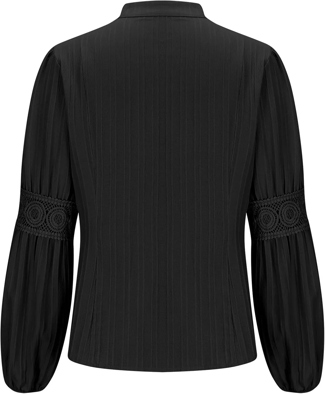 Women Cut Out Lace Patchwork Button Blouse Vintage Stand Collar Embroidered Pleated Lantern Long Sleeve Shirt Tunic Top