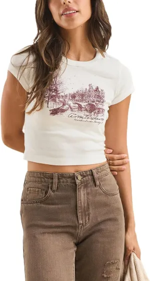 Women Graphic Baby Tees Y2K Teens Girl Cute Short Sleeve Shirt Vintage Slim Fit Crop Top 90s Aesthetic Tee Streetwear