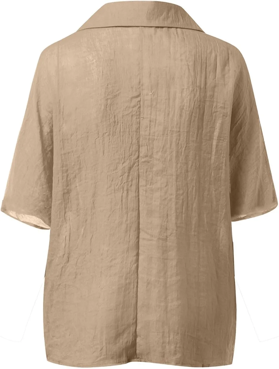 Women High-Low Hem Linen Tunic Tops Summer Dressy Lapel V Neck 3/4 Sleeve T-Shirts Casual Loose Fit Work Blouses with Pocket
