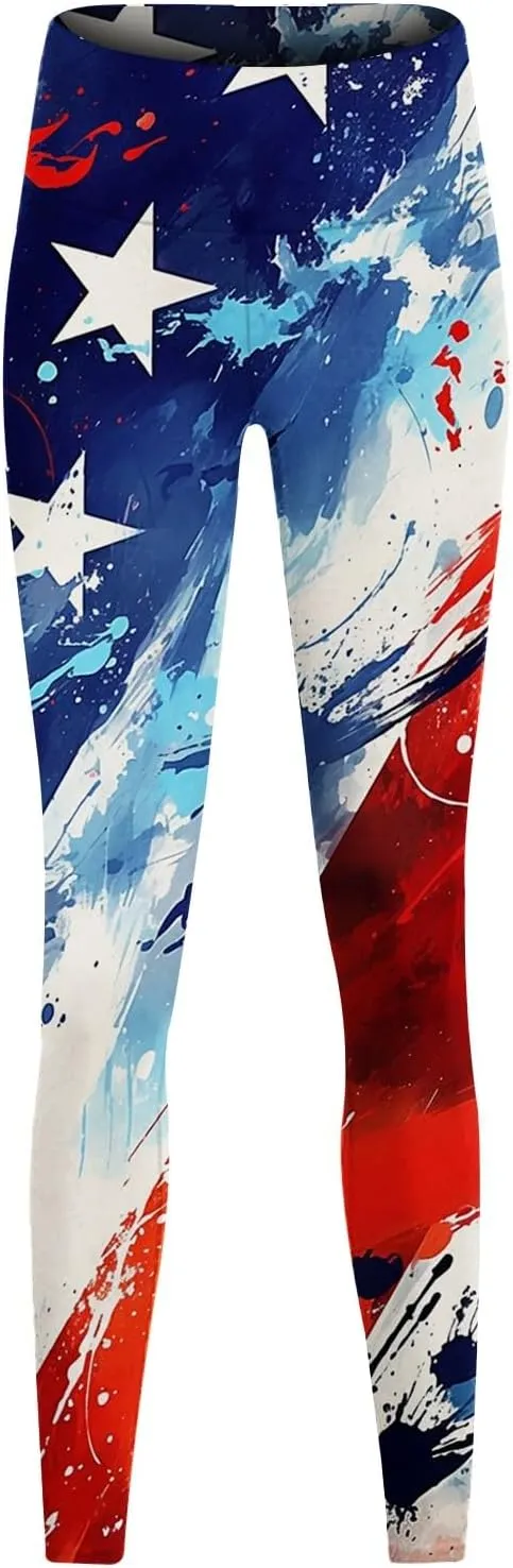 Women High Waist American Flag Leggings Seamless Stripes Patriotic Tights Skinny Running Fitness Yoga Pants