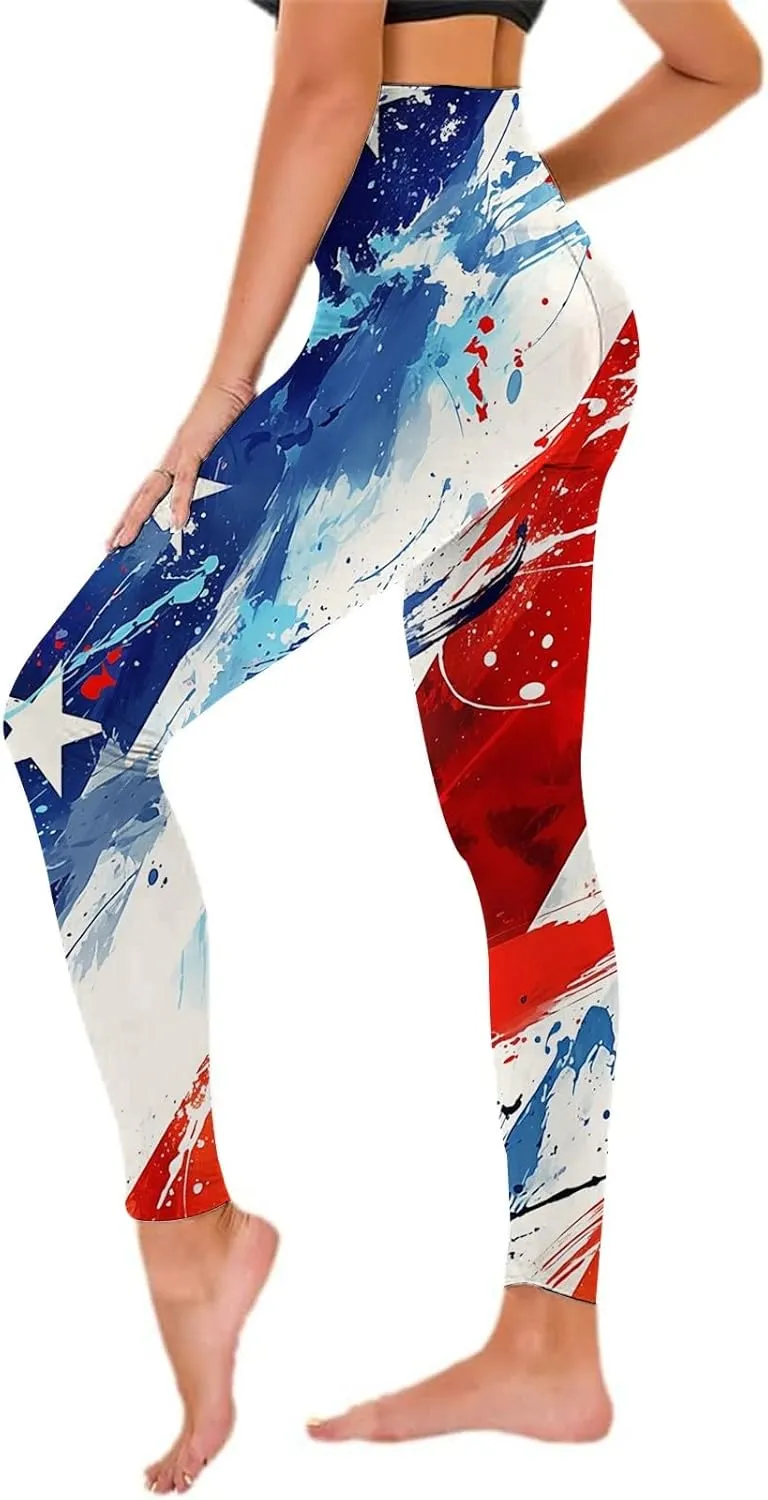 Women High Waist American Flag Leggings Seamless Stripes Patriotic Tights Skinny Running Fitness Yoga Pants