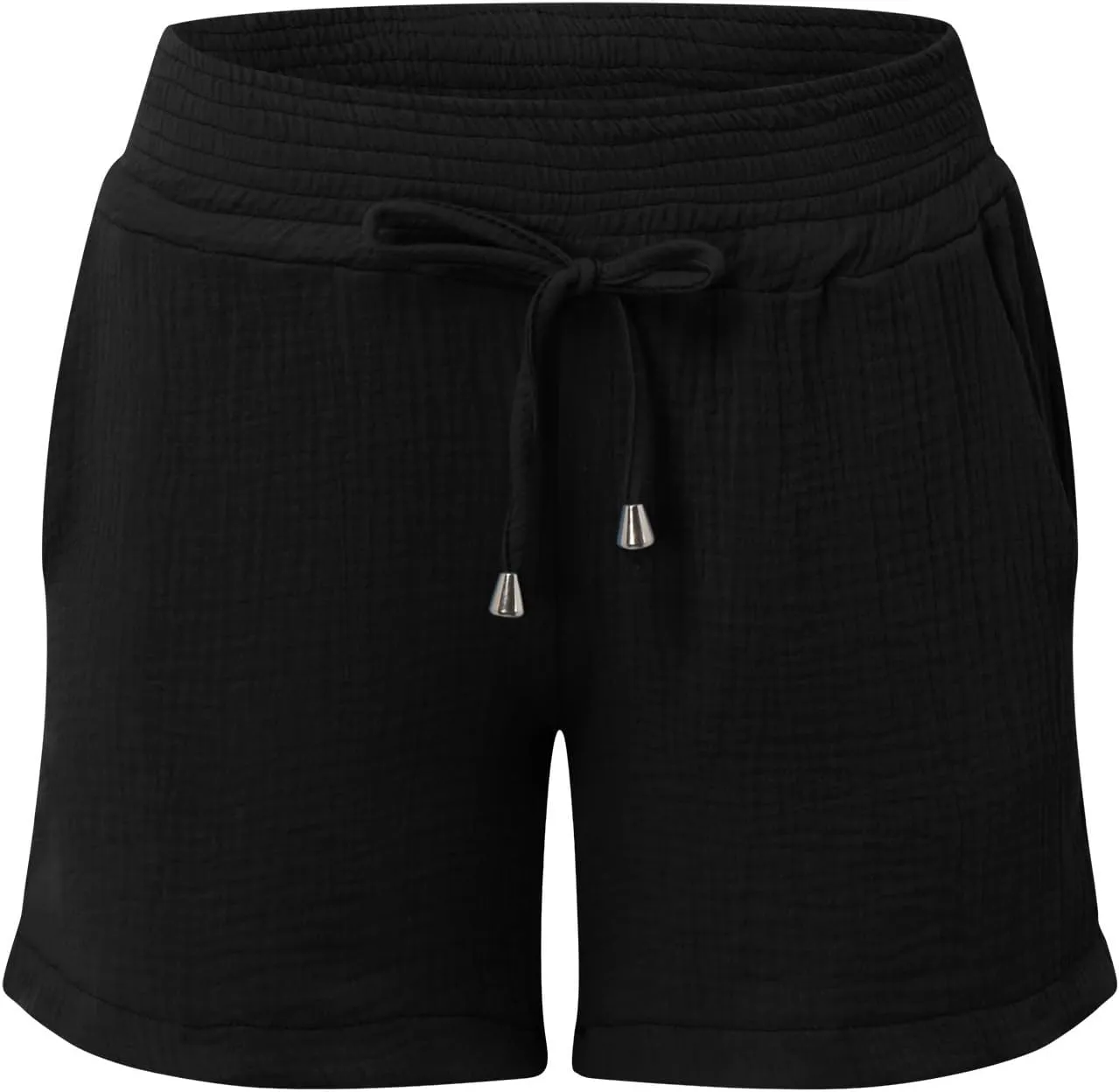 Women Layered Pleats Maternity Shorts Underbelly Drawstring Elastic Waist with Pockets Comfy Casual Beach Shorts