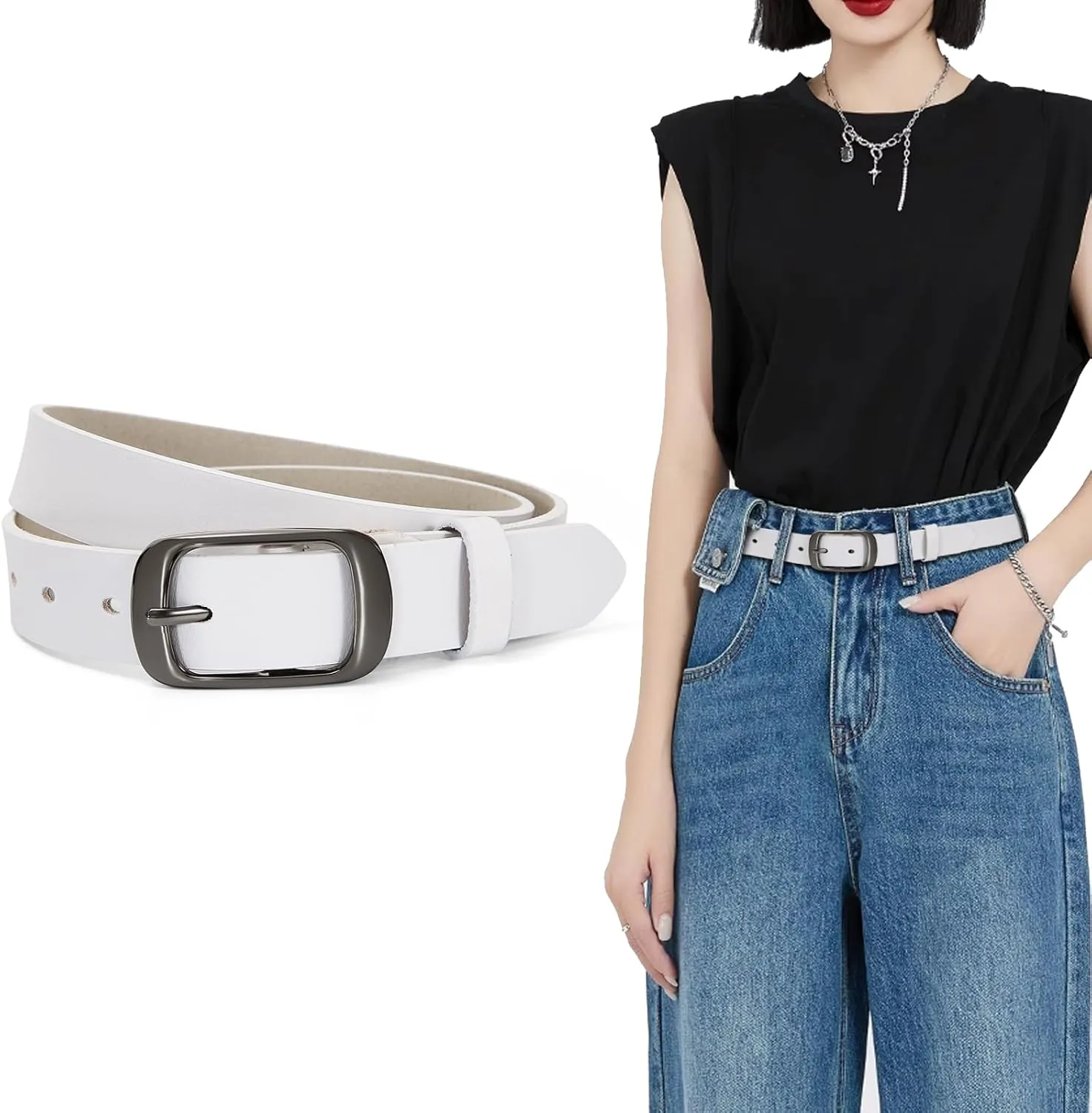 Women Leather Belts for Jeans Pants Fashion Dress Belt for Women with Solid Pin Buckle