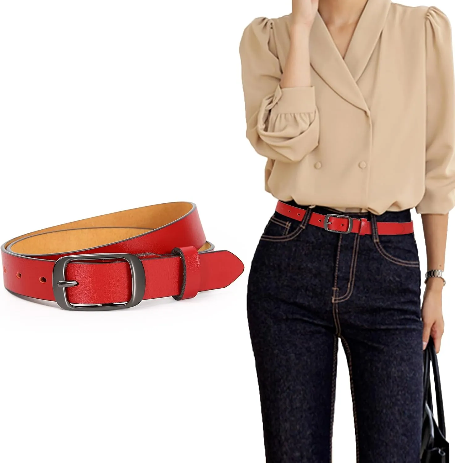 Women Leather Belts for Jeans Pants Fashion Dress Belt for Women with Solid Pin Buckle
