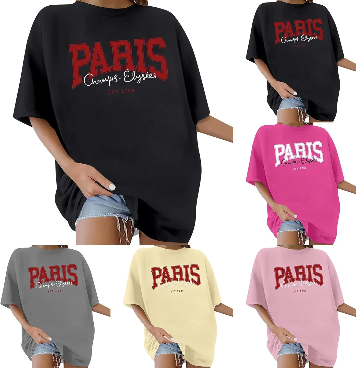 Women Letter Graphic Print Tee Shirt Oversized Short Sleeve Crew Neck Drop Shoulder Casual T-Shirt Tops