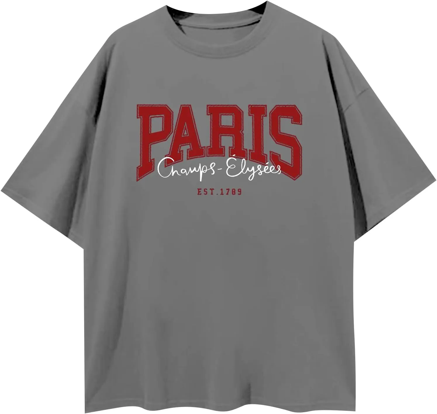 Women Letter Graphic Print Tee Shirt Oversized Short Sleeve Crew Neck Drop Shoulder Casual T-Shirt Tops
