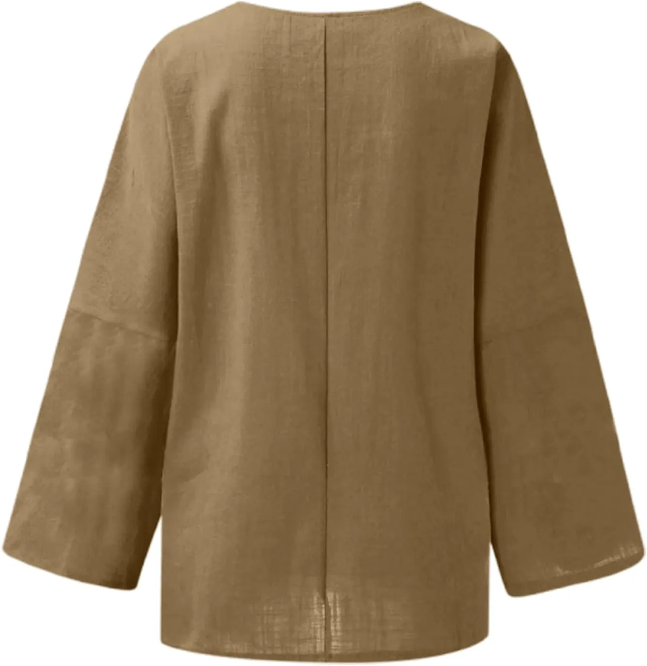 Women Linen Shirts V Neck Button Down Blouses Floral Print Dressy Tee Shirt Long Sleeve Loose Tunic Tops