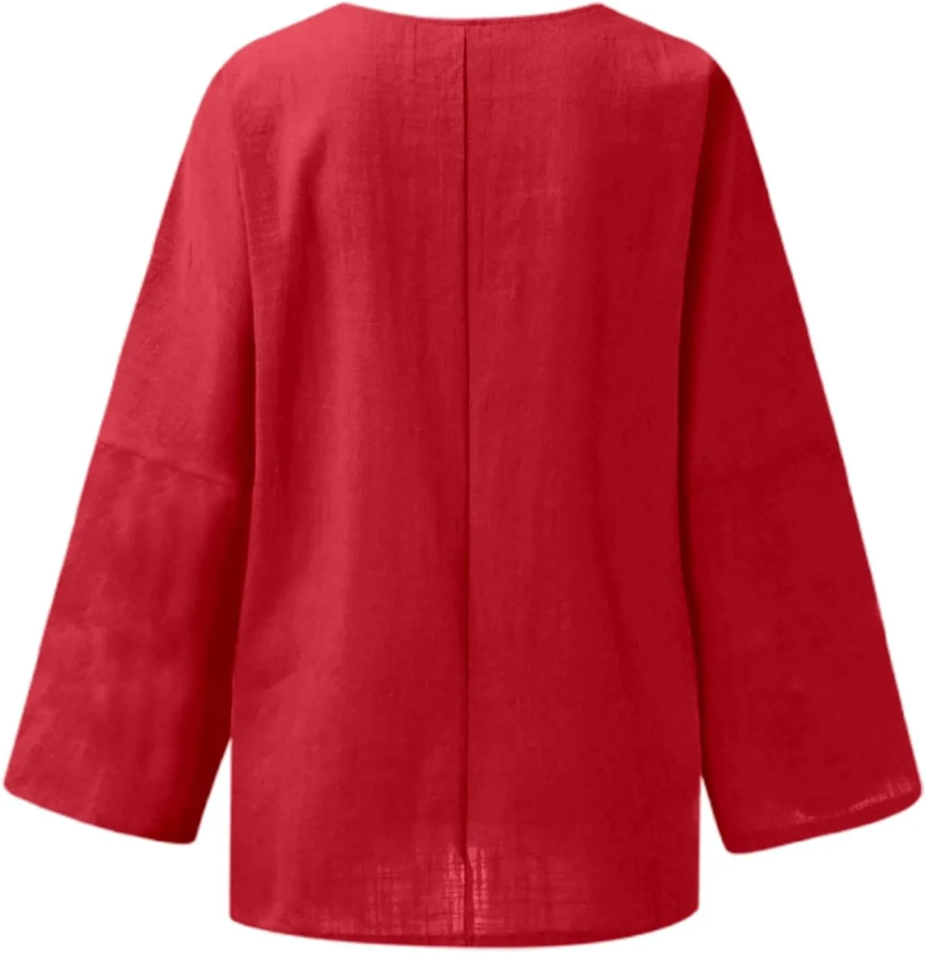 Women Linen Shirts V Neck Button Down Blouses Floral Print Dressy Tee Shirt Long Sleeve Loose Tunic Tops