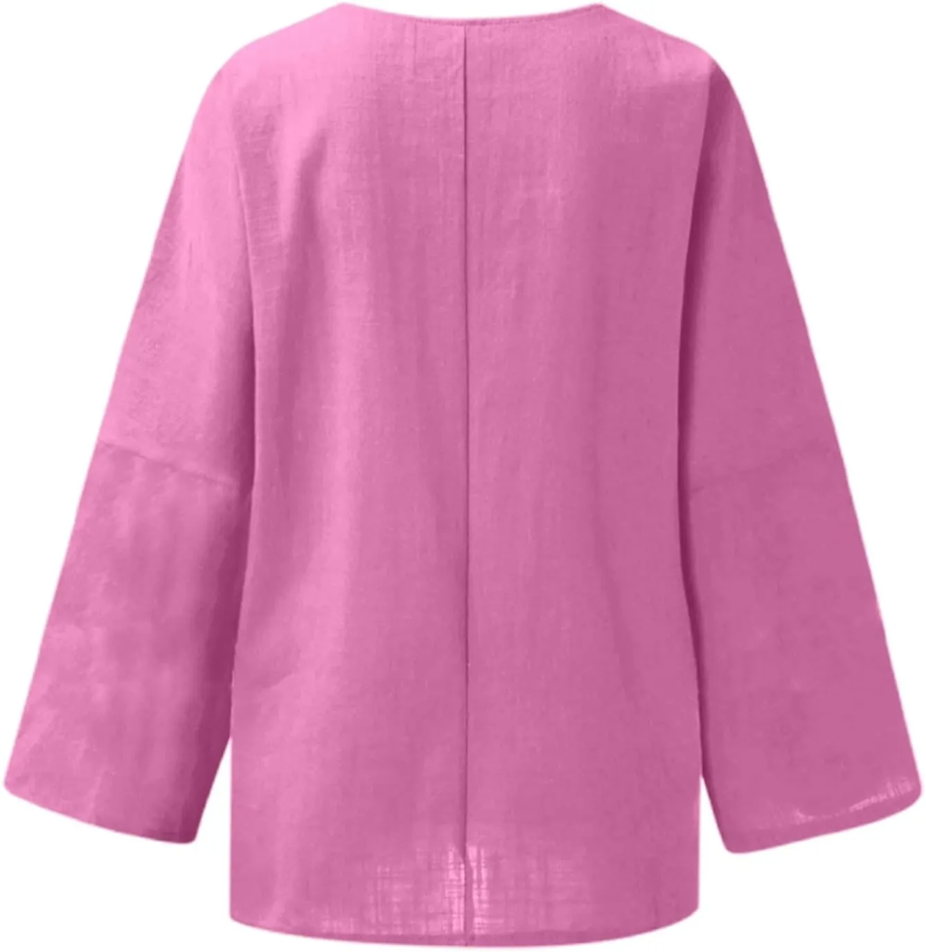 Women Linen Shirts V Neck Button Down Blouses Floral Print Dressy Tee Shirt Long Sleeve Loose Tunic Tops