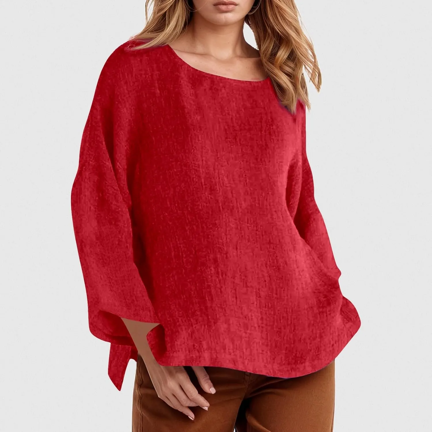 Women Linen Shirts V Neck Button Down Blouses Floral Print Dressy Tee Shirt Long Sleeve Loose Tunic Tops