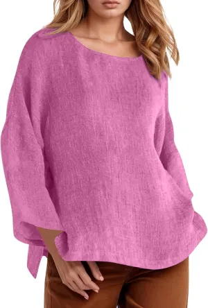 Women Linen Shirts V Neck Button Down Blouses Floral Print Dressy Tee Shirt Long Sleeve Loose Tunic Tops