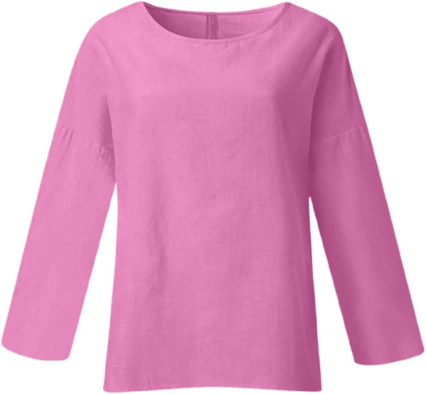 Women Linen Shirts V Neck Button Down Blouses Floral Print Dressy Tee Shirt Long Sleeve Loose Tunic Tops