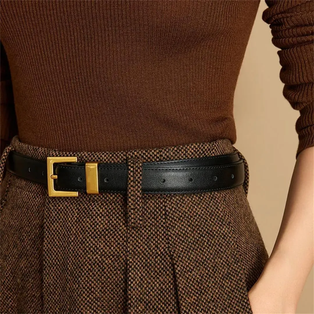 Women Luxury Cow Split Leather Belts Metal Golden Buckle Strap Jeans Dress Accessories Waistband