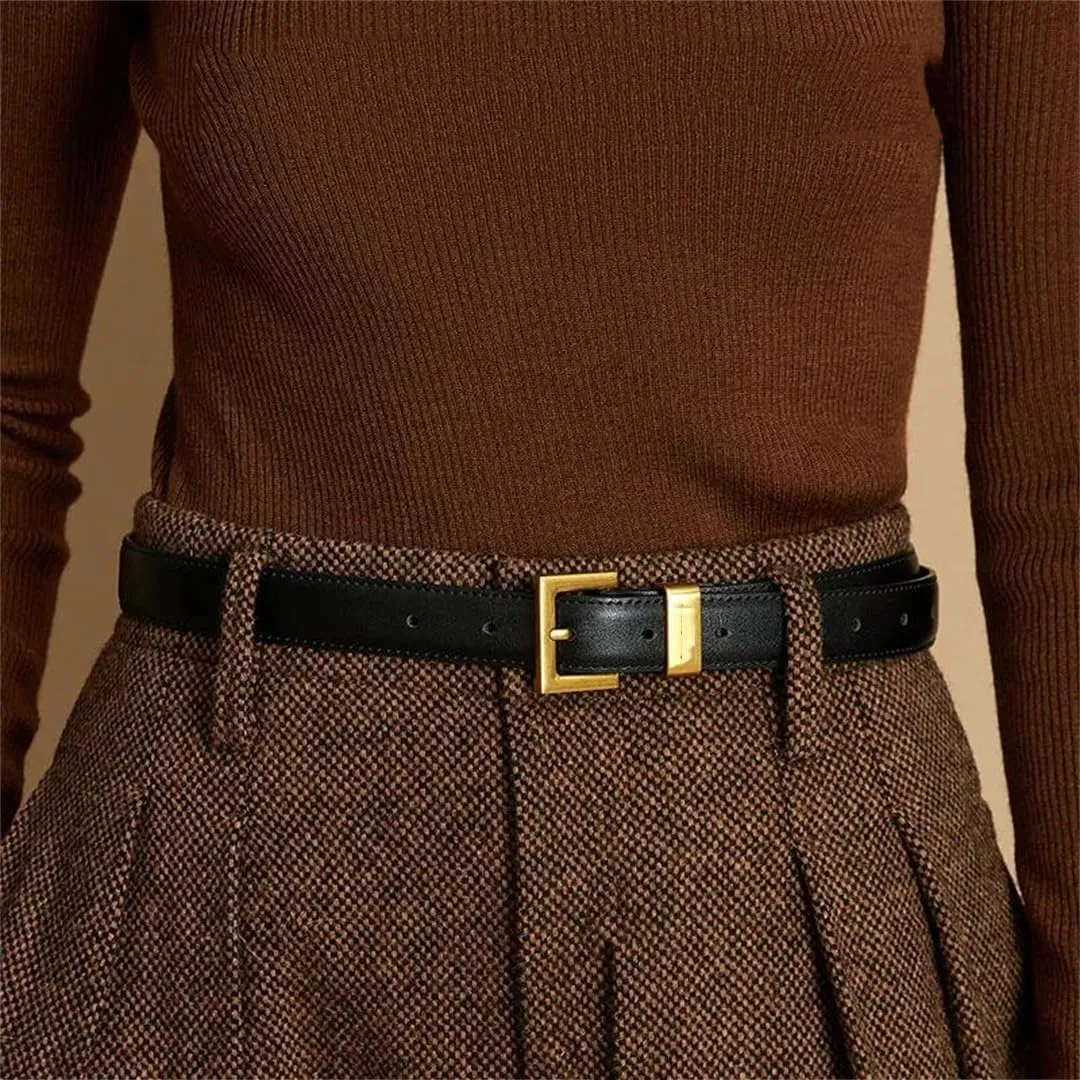 Women Luxury Cow Split Leather Belts Metal Golden Buckle Strap Jeans Dress Accessories Waistband