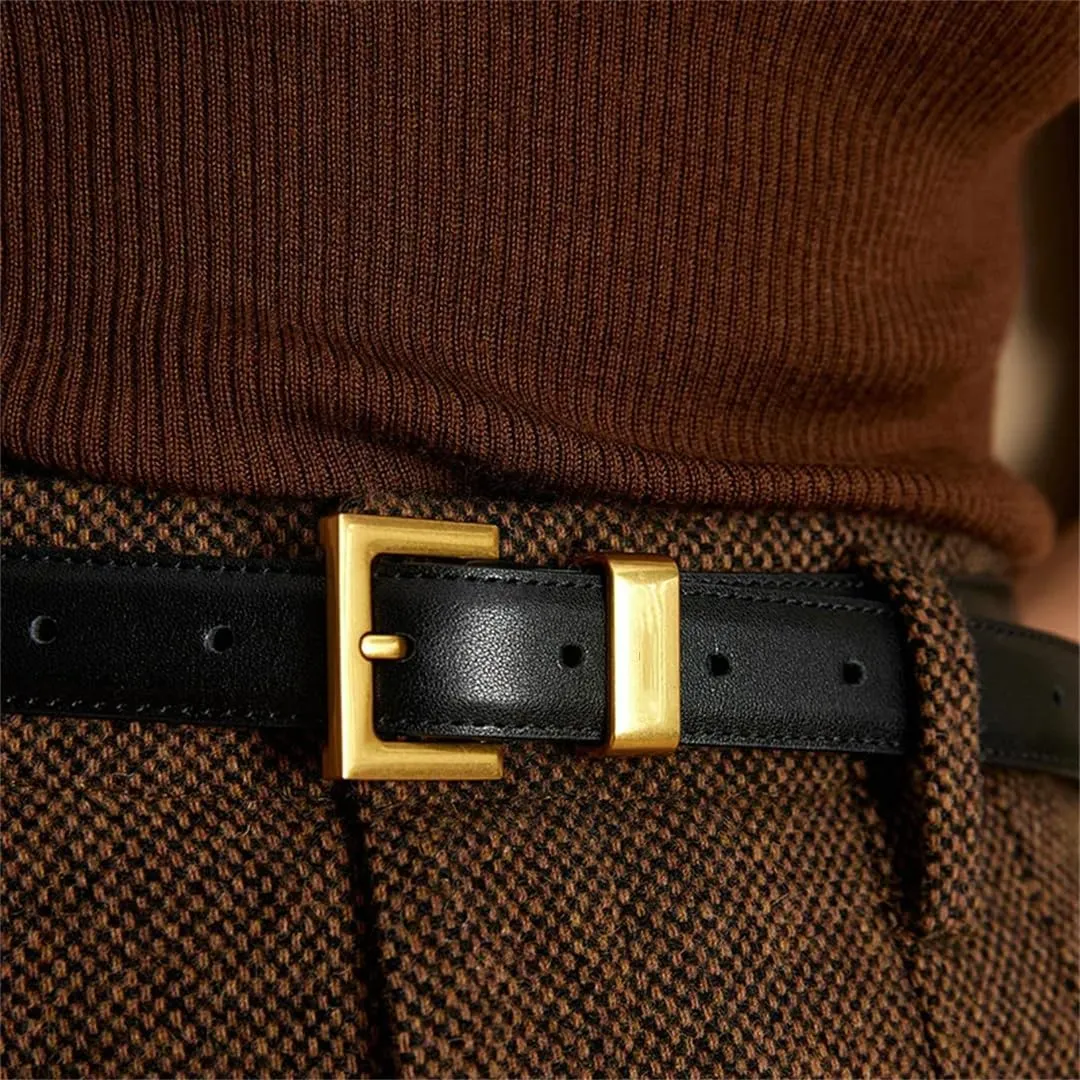 Women Luxury Cow Split Leather Belts Metal Golden Buckle Strap Jeans Dress Accessories Waistband