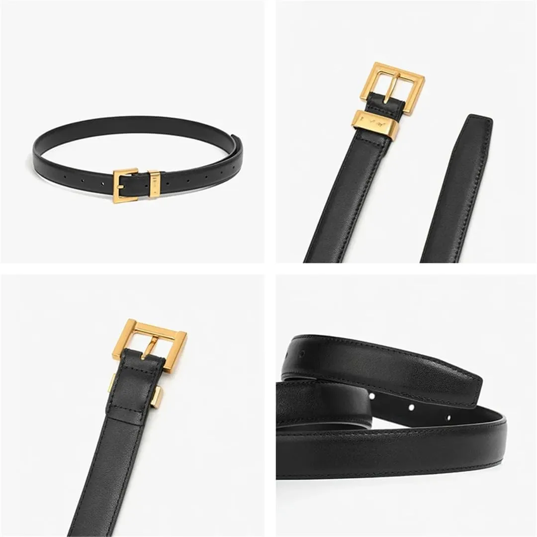 Women Luxury Cow Split Leather Belts Metal Golden Buckle Strap Jeans Dress Accessories Waistband