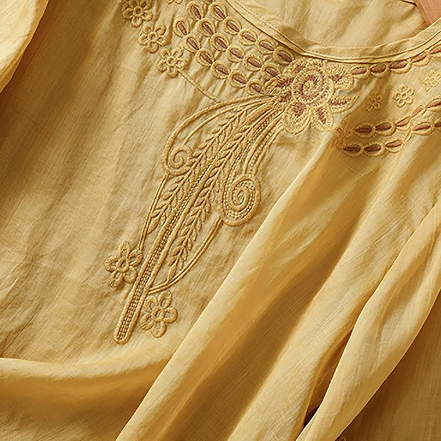 Women Mexican Embroidered Tops Cotton Linen Boho Shirts Guaze Peasant Summer Blouses Trendy Bohemian Clothes