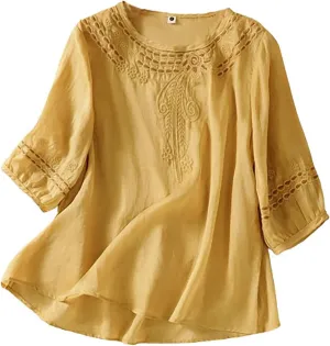 Women Mexican Embroidered Tops Cotton Linen Boho Shirts Guaze Peasant Summer Blouses Trendy Bohemian Clothes