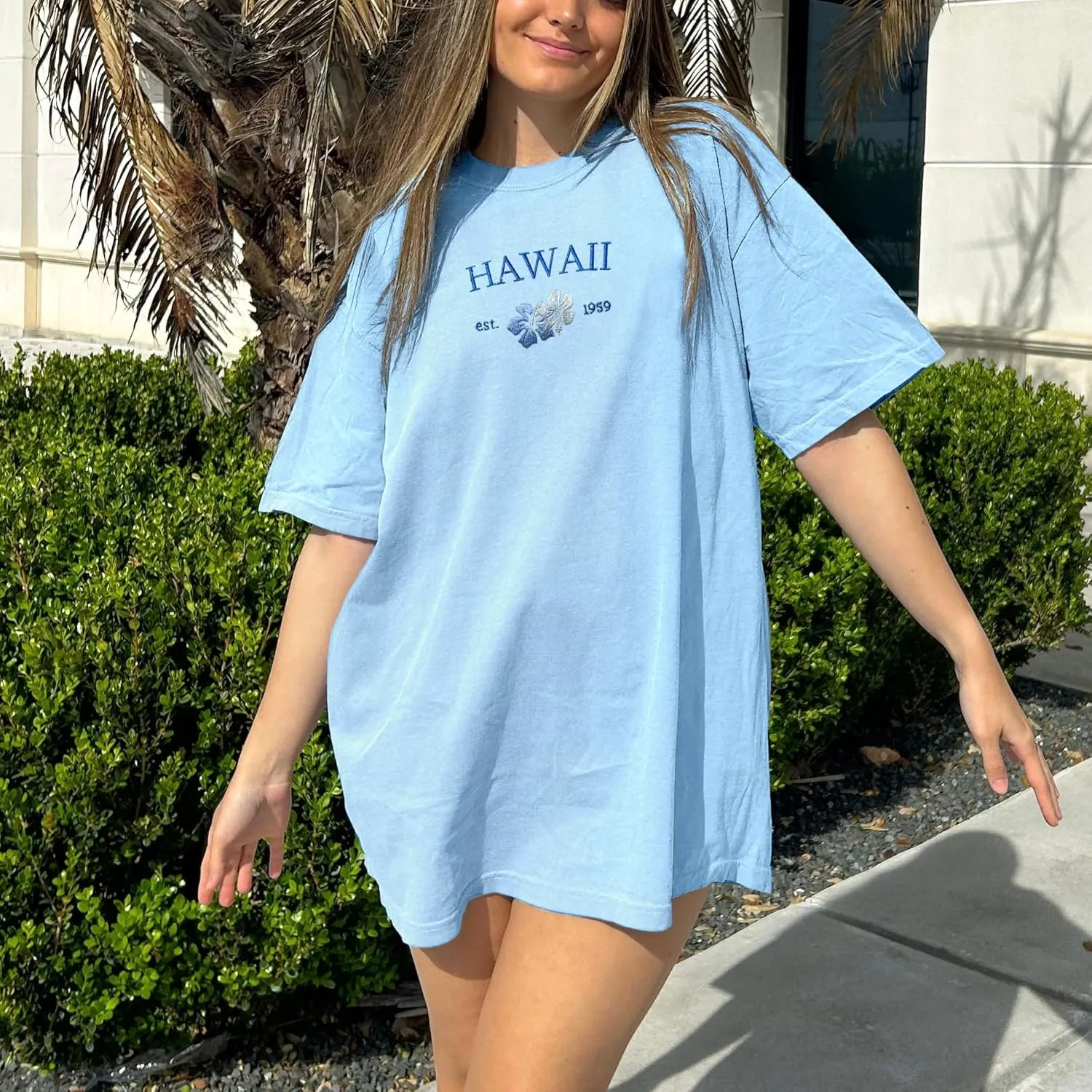 Women Teen Girls Hawaii Oversized Graphic T Shirt Y2k Short Sleeve Loose Coastal Tees Summer Preppy Retro Baggy Top