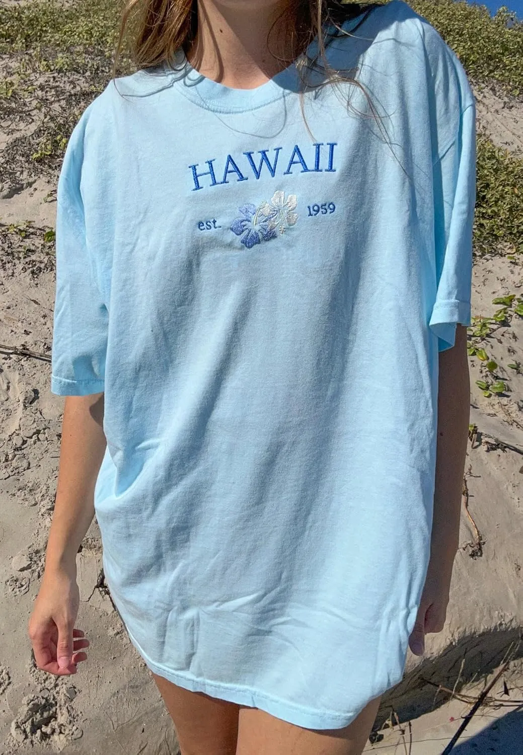 Women Teen Girls Hawaii Oversized Graphic T Shirt Y2k Short Sleeve Loose Coastal Tees Summer Preppy Retro Baggy Top