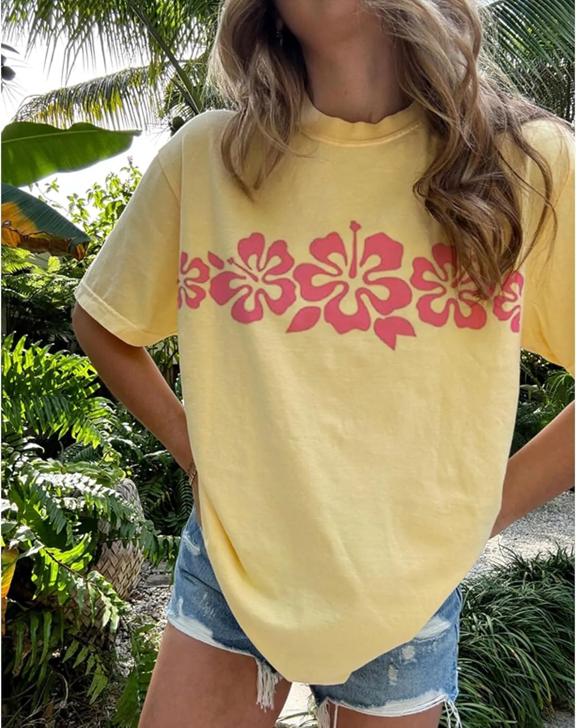 Women Teen Girls Hawaii Oversized Graphic T Shirt Y2k Short Sleeve Loose Coastal Tees Summer Preppy Retro Baggy Top