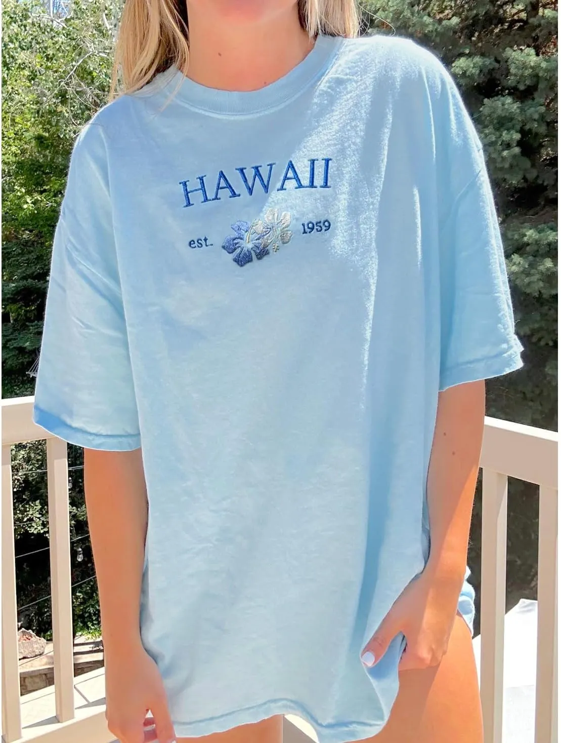 Women Teen Girls Hawaii Oversized Graphic T Shirt Y2k Short Sleeve Loose Coastal Tees Summer Preppy Retro Baggy Top
