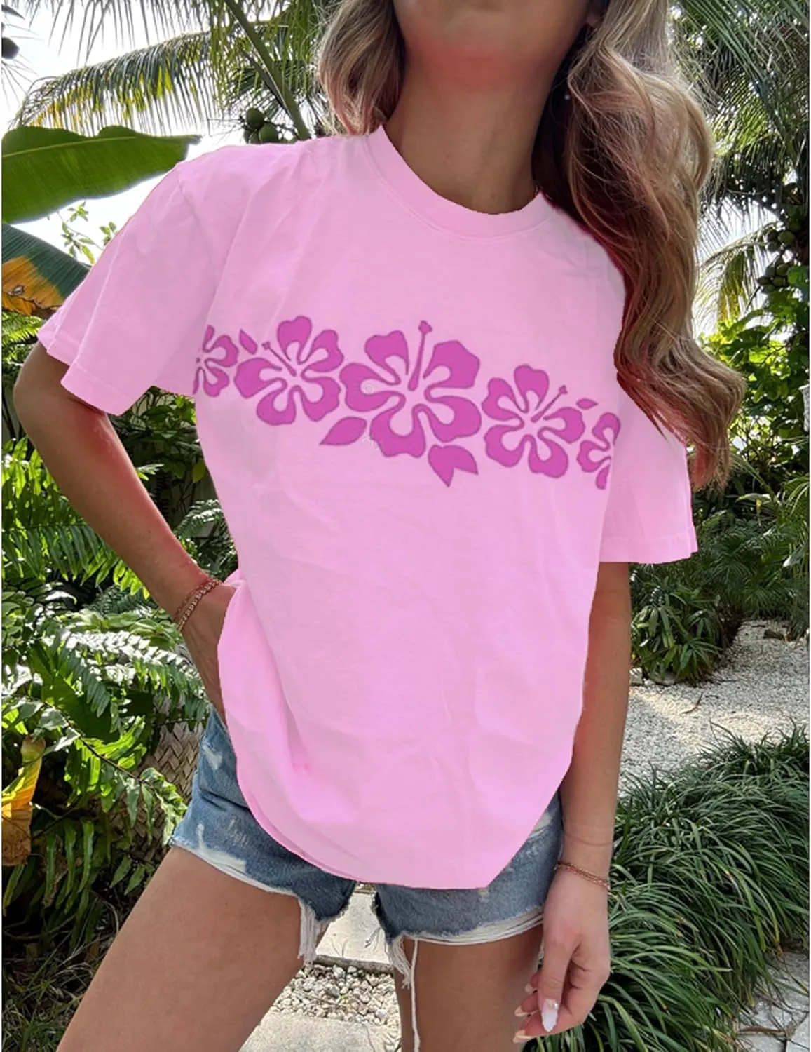 Women Teen Girls Hawaii Oversized Graphic T Shirt Y2k Short Sleeve Loose Coastal Tees Summer Preppy Retro Baggy Top
