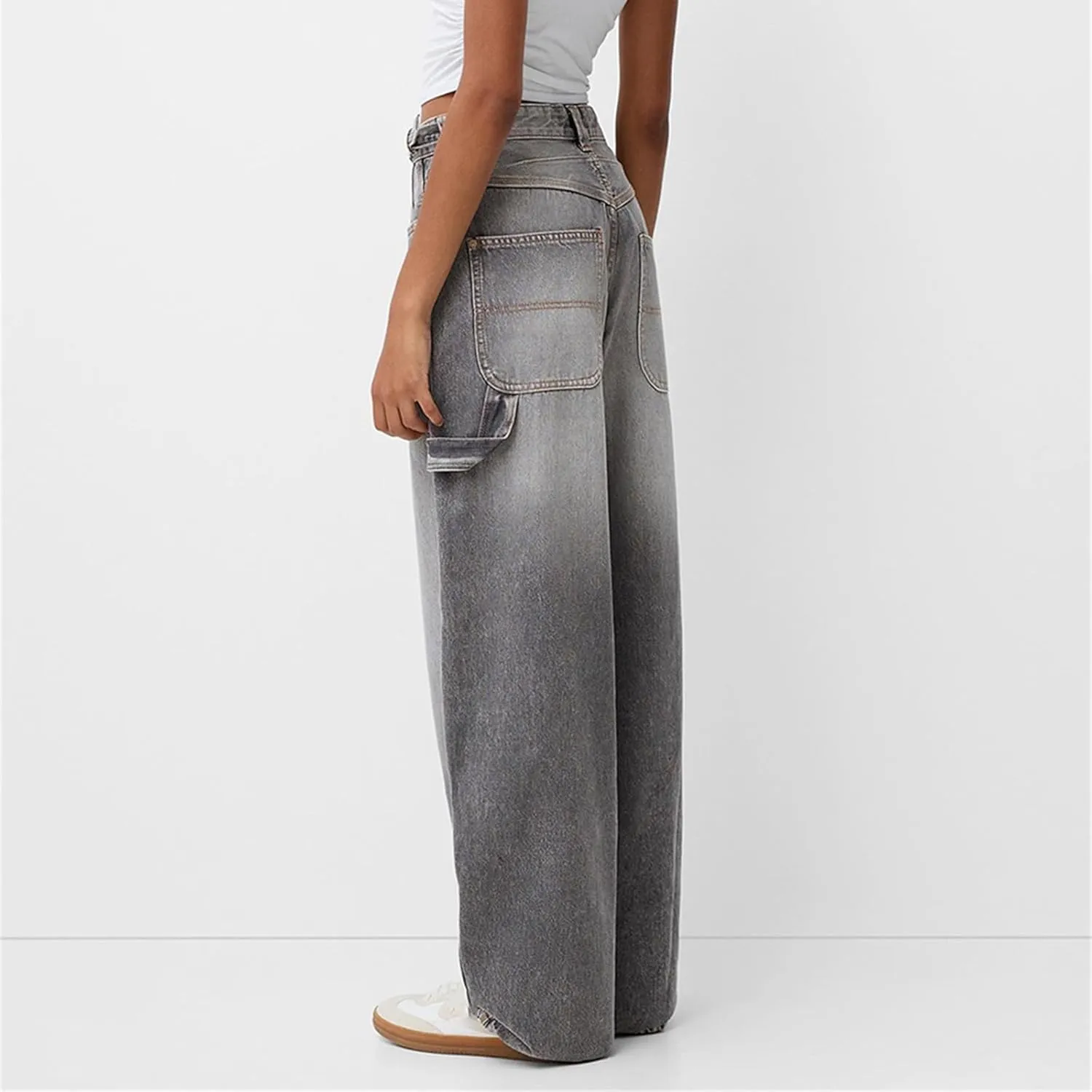 Women Wide Leg Denim Pants Trendy Y2k Low Rise Baggy Straight Leg Jeans Casual Loose Vintage Trousers with Pockets