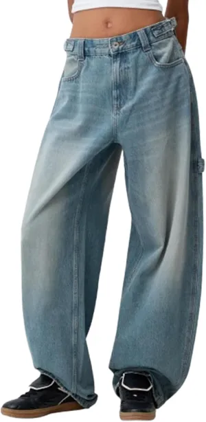 Women Wide Leg Denim Pants Trendy Y2k Low Rise Baggy Straight Leg Jeans Casual Loose Vintage Trousers with Pockets