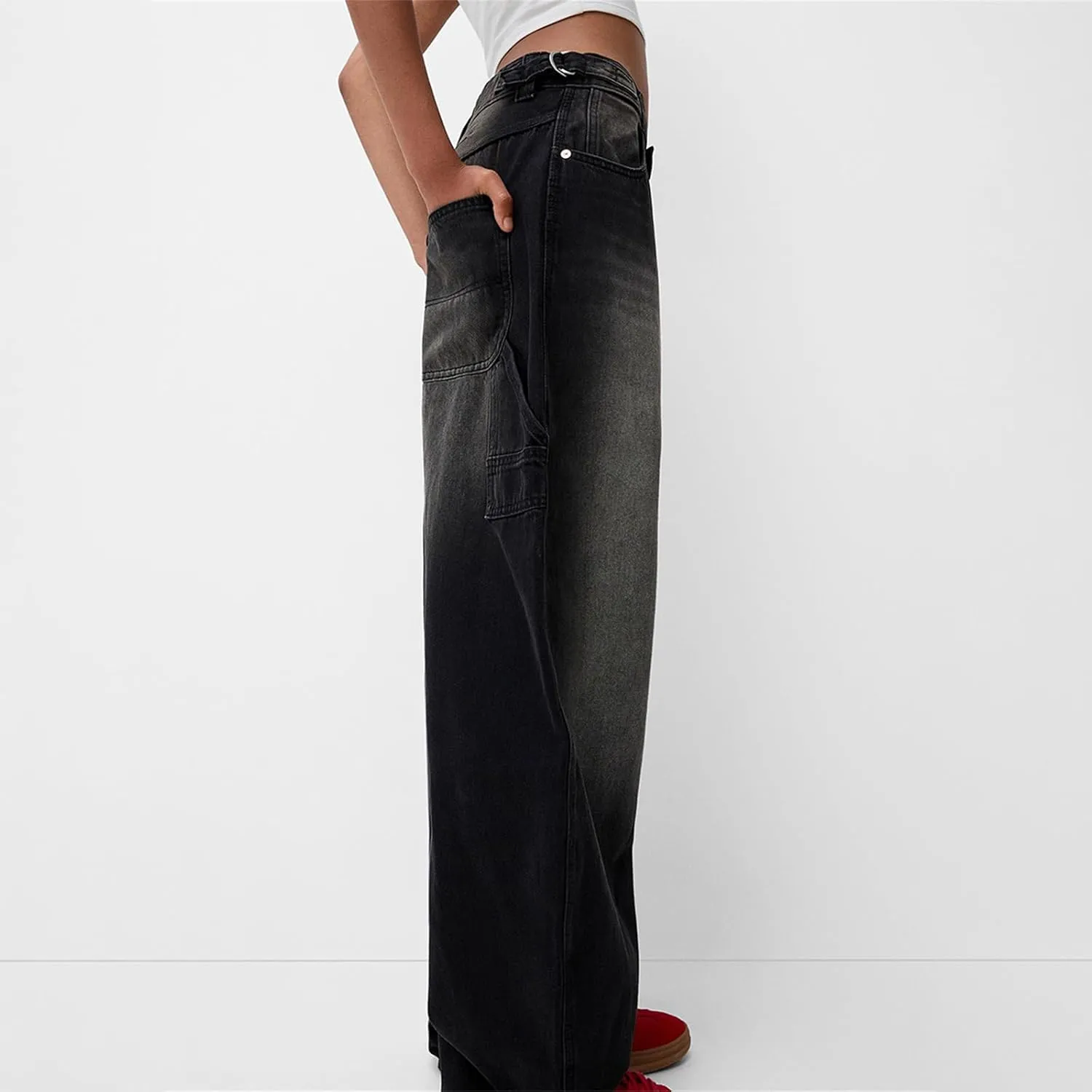 Women Wide Leg Denim Pants Trendy Y2k Low Rise Baggy Straight Leg Jeans Casual Loose Vintage Trousers with Pockets