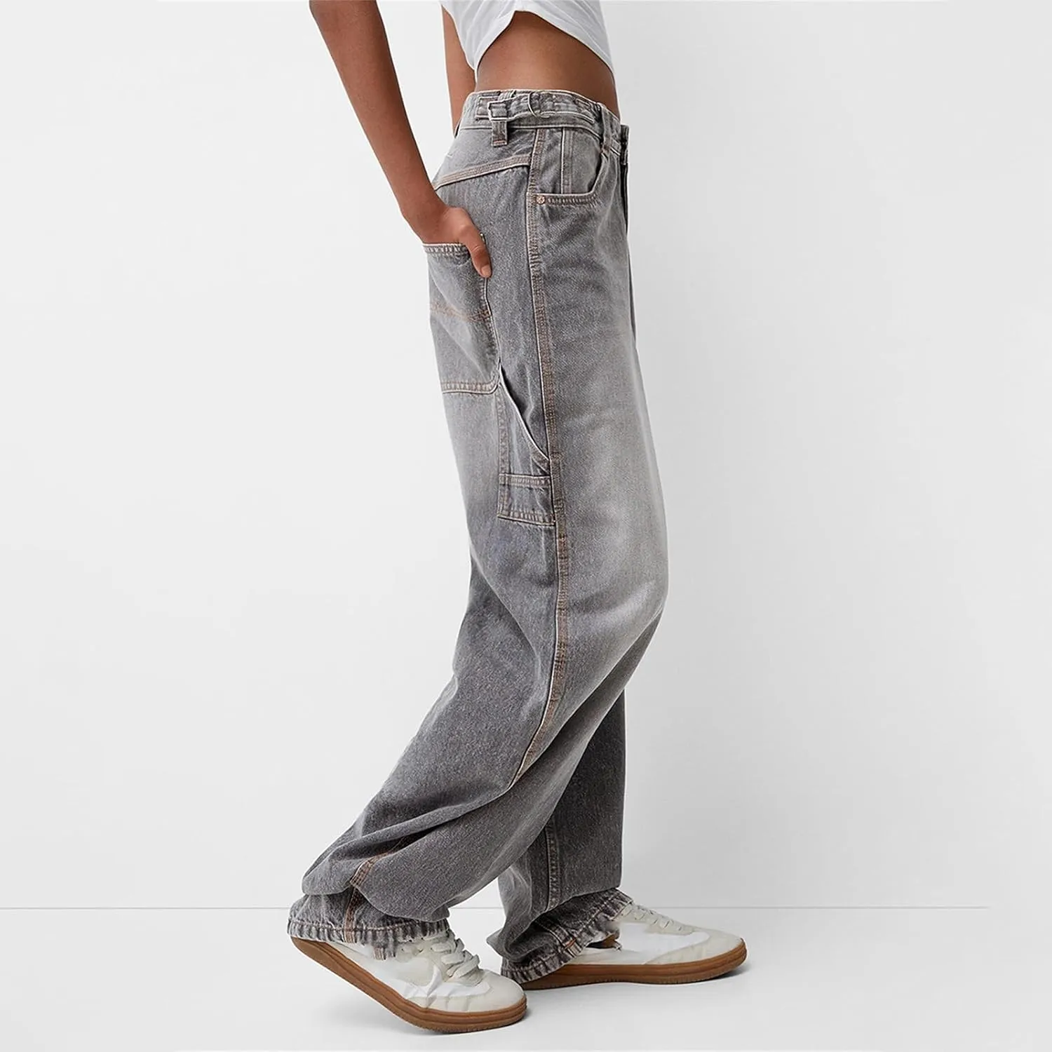 Women Wide Leg Denim Pants Trendy Y2k Low Rise Baggy Straight Leg Jeans Casual Loose Vintage Trousers with Pockets