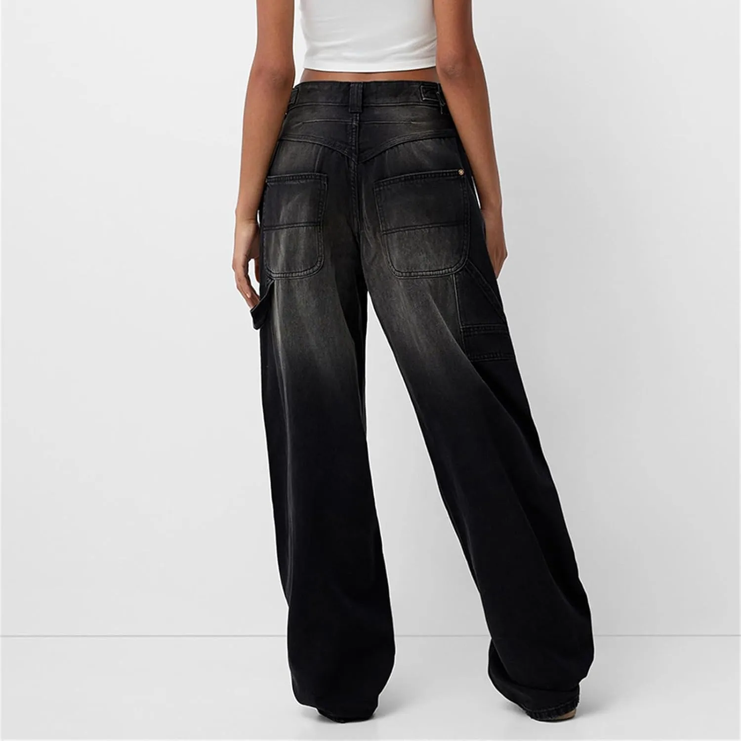 Women Wide Leg Denim Pants Trendy Y2k Low Rise Baggy Straight Leg Jeans Casual Loose Vintage Trousers with Pockets
