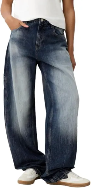 Women Wide Leg Denim Pants Trendy Y2k Low Rise Baggy Straight Leg Jeans Casual Loose Vintage Trousers with Pockets