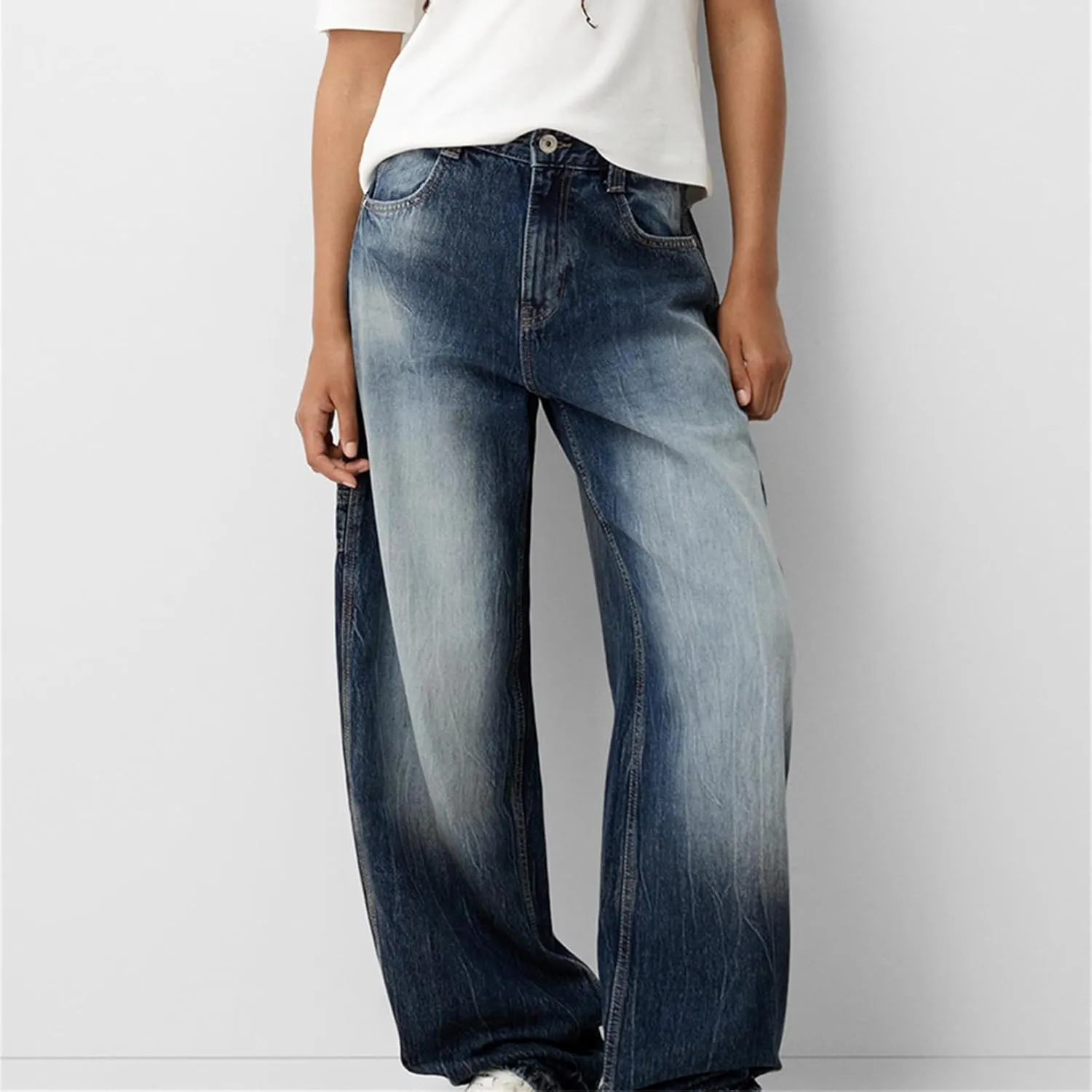 Women Wide Leg Denim Pants Trendy Y2k Low Rise Baggy Straight Leg Jeans Casual Loose Vintage Trousers with Pockets