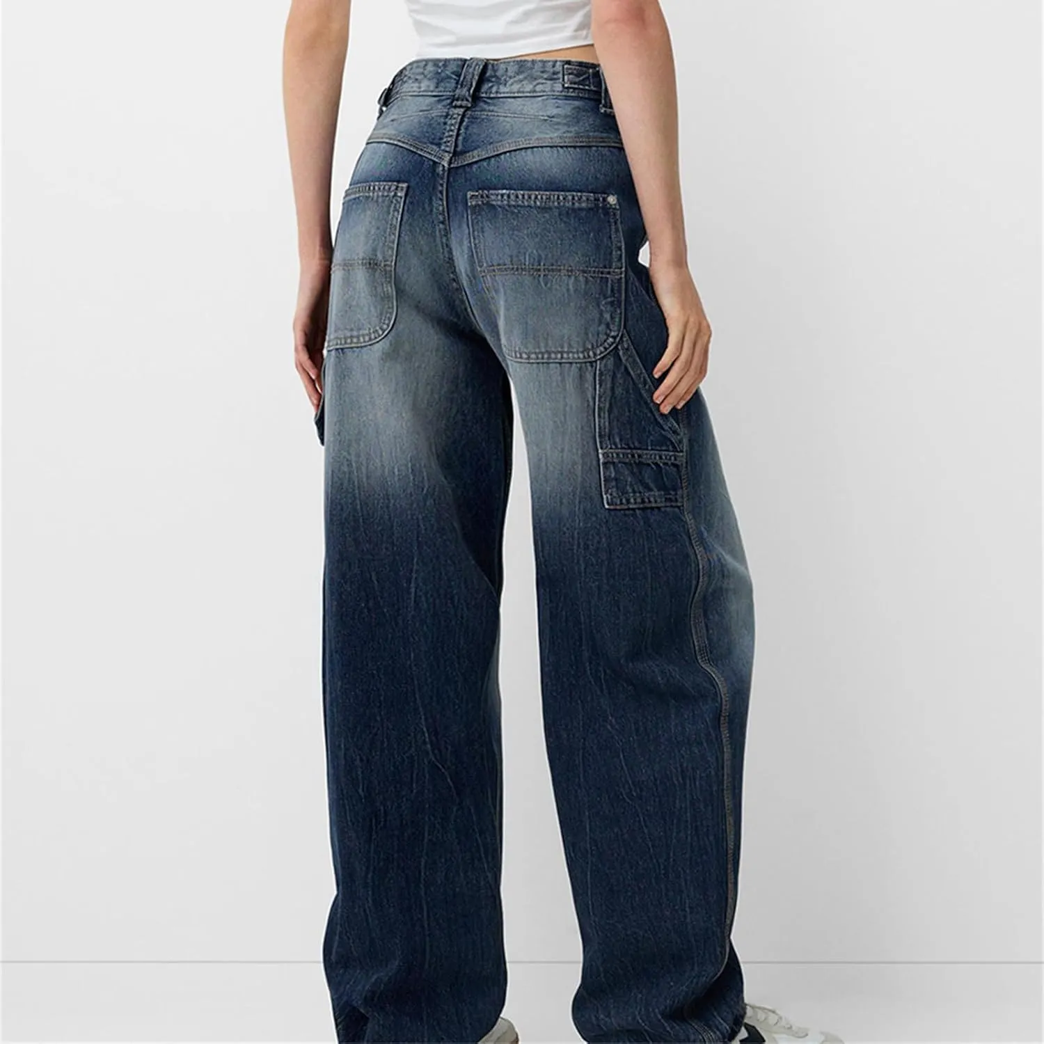 Women Wide Leg Denim Pants Trendy Y2k Low Rise Baggy Straight Leg Jeans Casual Loose Vintage Trousers with Pockets