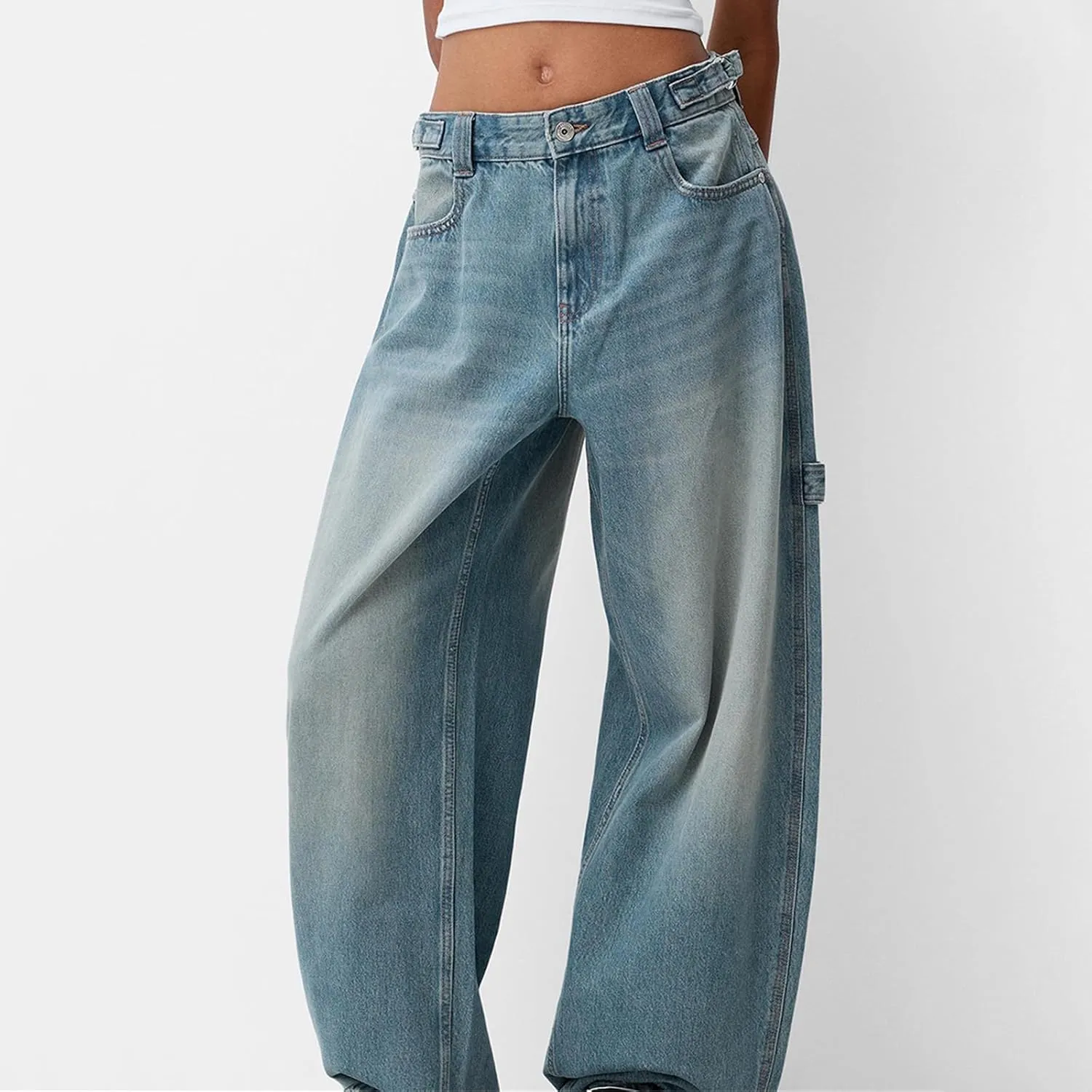 Women Wide Leg Denim Pants Trendy Y2k Low Rise Baggy Straight Leg Jeans Casual Loose Vintage Trousers with Pockets