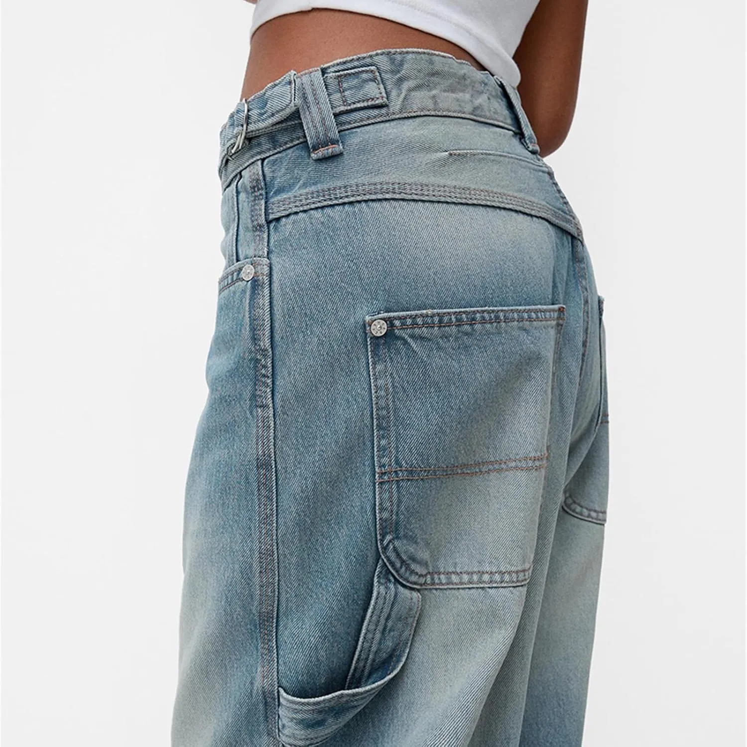 Women Wide Leg Denim Pants Trendy Y2k Low Rise Baggy Straight Leg Jeans Casual Loose Vintage Trousers with Pockets