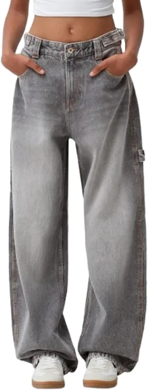 Women Wide Leg Denim Pants Trendy Y2k Low Rise Baggy Straight Leg Jeans Casual Loose Vintage Trousers with Pockets