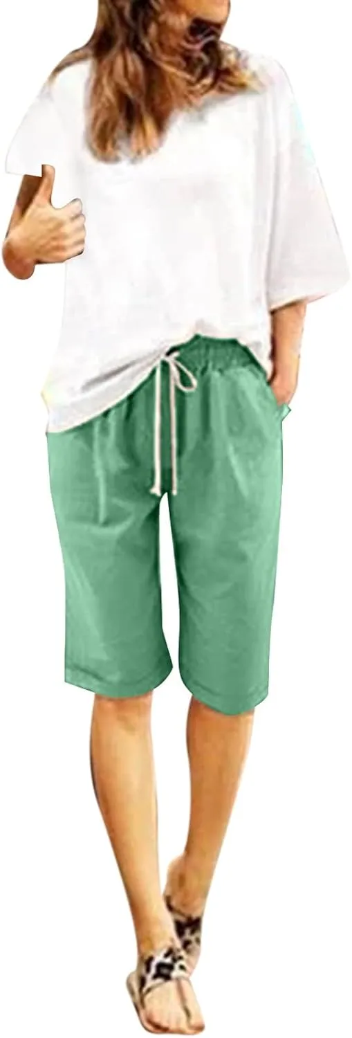 Women Wide Leg Linen Pants 2025 Summer High Waisted Palazzo Pants Office Loose Flowy Trouser with Pockets